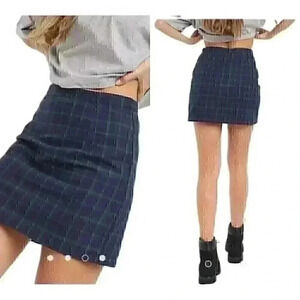 Heartbreak Women's S Navy Green Plaid High Rise Tailored Mini Skirt NWT